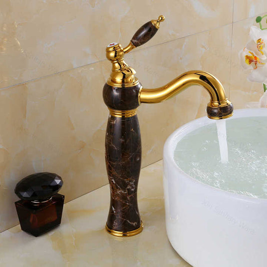 Deck Mounted Basin Mixer Tap in Gold Finish | Heavy-Duty Brass Made | Hot & Cold Water Tap | Bird Series