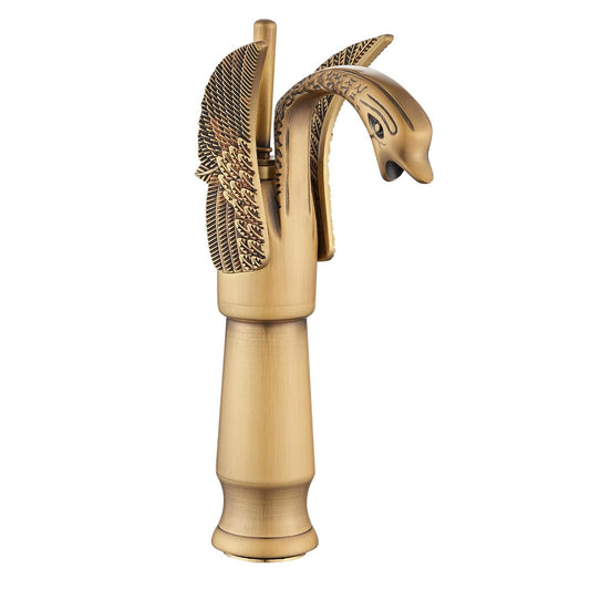 Deck Mounted Basin Mixer Tap in Antique Brass Finish | Heavy-Duty Brass Made | Hot & Cold Water Tap | Bird Series
