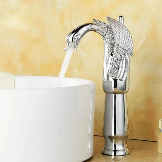 Deck Mounted Basin Mixer Tap in Chrome Finish | Heavy-Duty Brass Made | Hot & Cold Water Tap | Bird Series