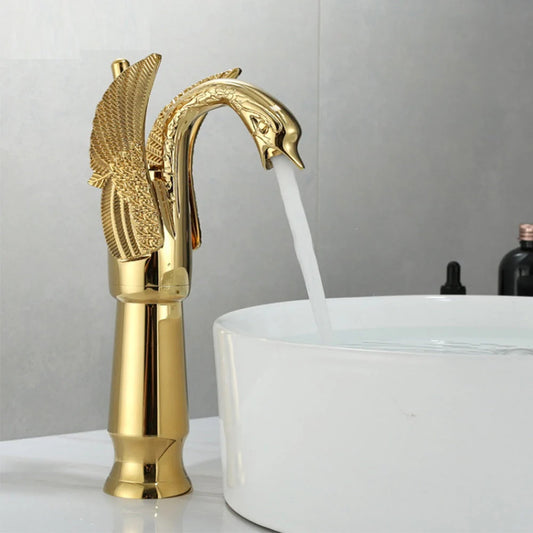 Extended Body Basin Mixer Tap in Gold Finish | Deck Mounted | Heavy-Duty Brass Made | Hot & Cold Water Tap | Cascada Series