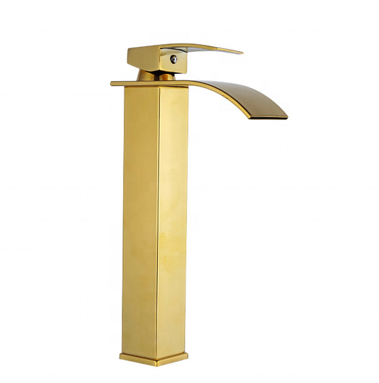 Extended Body Basin Mixer Tap in Gold Finish | Deck Mounted | Heavy-Duty Brass Made | Hot & Cold Water Tap | Cascada Series