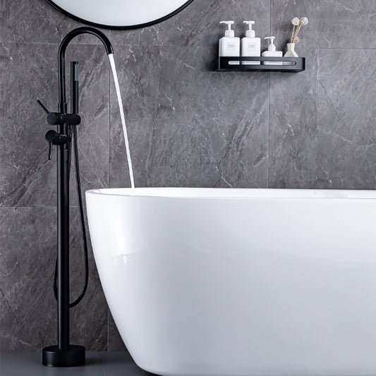 Floor Mounted Extended Body Basin Mixer Tap in Matte Black Finish | Heavy-Duty Brass Made | Hot & Cold Water Tap | Fluid Series