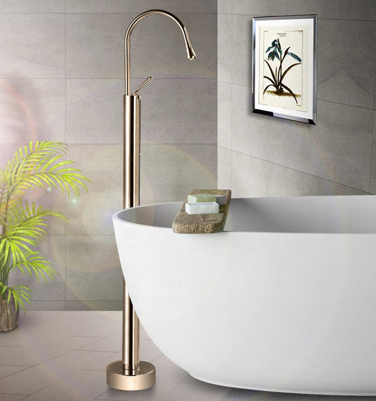 Floor Mounted Extended Body Basin Mixer Tap in Rose Gold Finish | Heavy-Duty Brass Made | Hot & Cold Water Tap | Drop Series