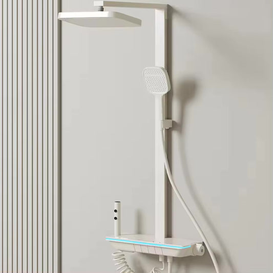 Chrome Piano Shower Column Set in White Finish & Temperature Display | Wall-Mounted Shower System with Waterfall Spout, Rainfall Shower, Handheld Shower, Bidet Spray, & Tap Spout