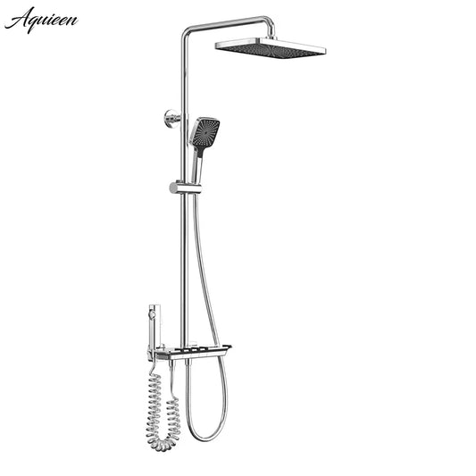 Chrome Piano Button Shower Column Set | Wall-Mounted Shower System with Waterfall Spout, Rainfall Shower, Handheld Shower, & Bidet Spray