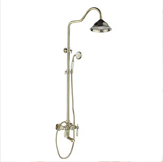 Shower Column Set in Jage Gold Finish | Wall-Mounted Shower System with Mixer Spout, Rainfall Shower, & Handheld Shower