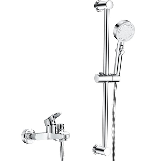 Single Lever Wall Mixer with Hand Shower - Chrome PVD Finish Durable Brass Wall Mounted Tap - Aura Series