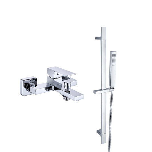 Single Lever Wall Mixer with Hand Shower - Chrome PVD Finish Durable Brass Wall Mounted Tap - Kubix Series