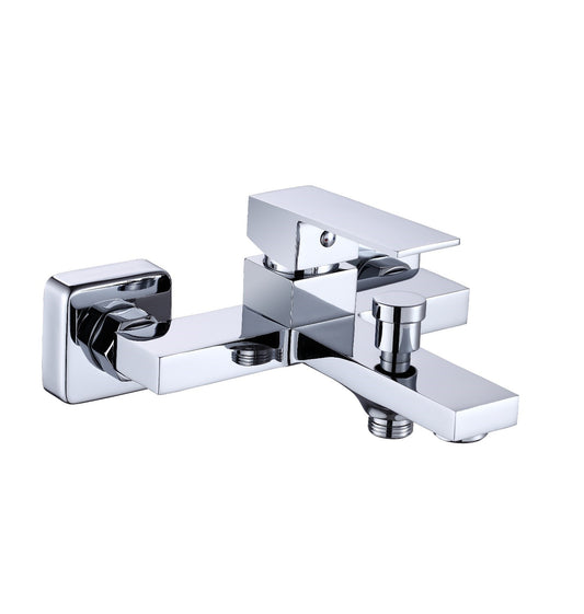 Single Lever Wall Mixer with Hand Shower - Chrome PVD Finish Durable Brass Wall Mounted Tap - Kubix Series