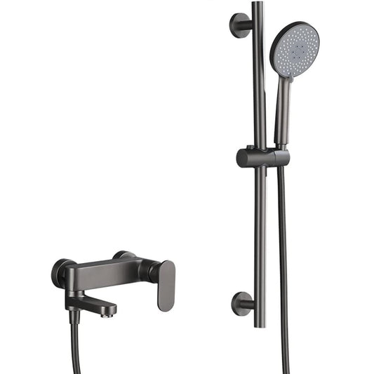 Single Lever Wall Mixer with Hand Shower & Body Jets - Gun Grey Electro Coated Solid Brass - Cuff Series