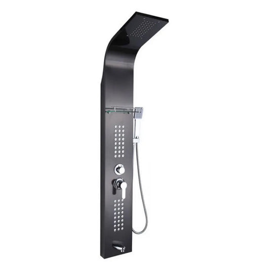 5-in-1 Wall-Mounted Black Shower Panel Set | Heavy-Duty SS304 Body with Overhead Shower, Hand Shower, Body Jet, Spout, Hot & Cold Water Flow Control & Temperature Display