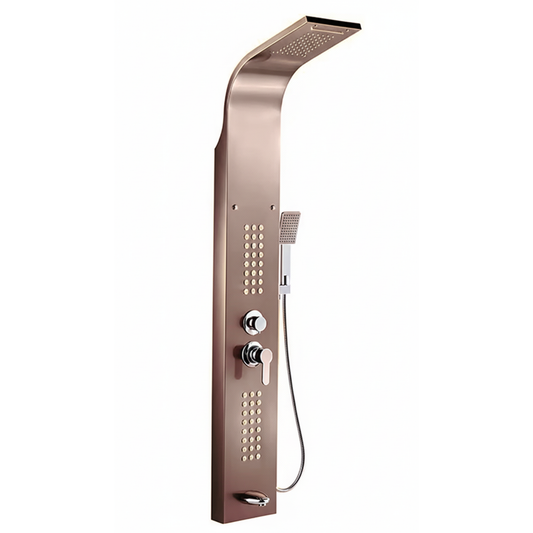 5-in-1 Wall-Mounted Rose Gold Shower Panel Set | Heavy-Duty SS304 Body with Overhead Shower, Hand Shower, Massage Spray, Spout, and Hot & Cold Water Control