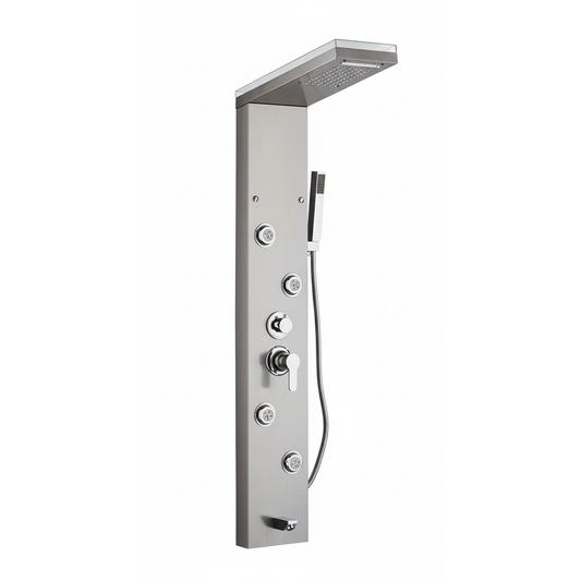 Shower Panel with Rainfall & Waterfall Top Shower | Heavy-Duty SS304 Stainless Steel Body & Brass Mixer | 5-Mode Wall-Mounted Shower Tower with Hand Shower, Body Jet, & Tap Spout