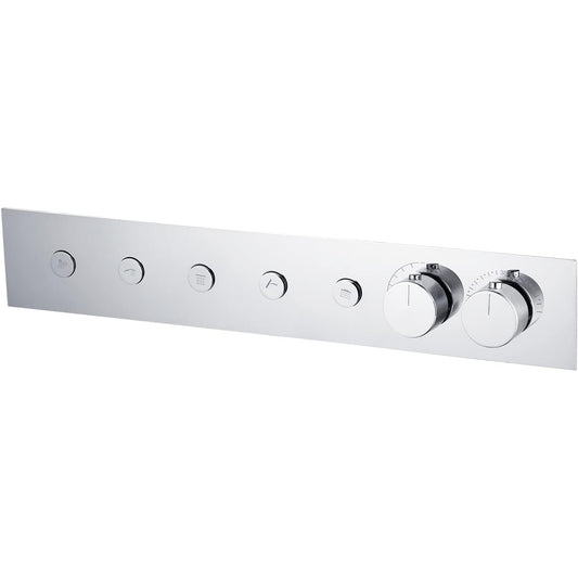 5-Way Thermostatic Diverter Chrome Finish, Brass Made, Wall-Mounted with Push Button & Crystal Knob - For Temperature & Flow Control