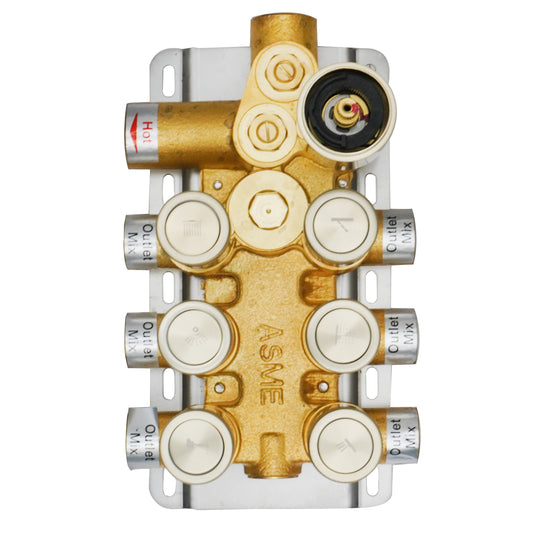 6-Way Thermostatic Diverter Brushed Gold Finish, Brass Made, Wall-Mounted - For Bathroom & Spa Water Flow & Temperature Control