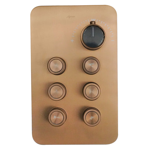 6-Way Thermostatic Diverter Brushed Rose Gold Finish, Brass Made, Wall-Mounted - For Bathroom & Spa Water Flow & Temperature Control