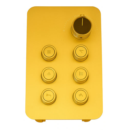 6-Way Thermostatic Diverter Gold Finish, Brass Made, Wall-Mounted - For Bathroom & Spa Water Flow & Temperature Control