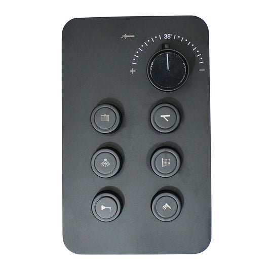 6-Way Thermostatic Diverter Matte Black Finish, Brass Made, Wall-Mounted - For Bathroom & Spa Water Flow & Temperature Control