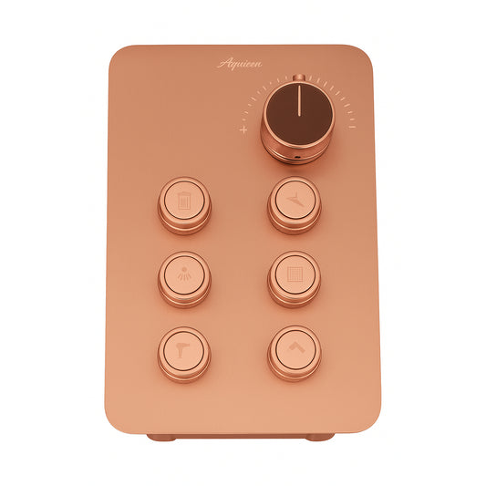 6-Way Thermostatic Diverter Rose Gold Finish, Brass Made, Wall-Mounted - For Bathroom & Spa Water Flow & Temperature Control