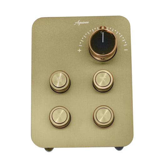 4-Way Thermostatic Diverter Brushed Gold Finish, Brass Made, Wall-Mounted - For Bathroom & Spa Water Flow & Temperature Control