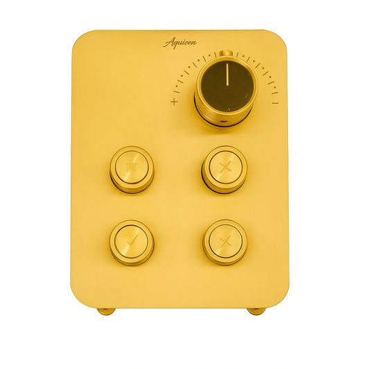 4-Way Thermostatic Diverter Gold Finish, Brass Made, Wall-Mounted - For Bathroom & Spa Water Flow & Temperature Control
