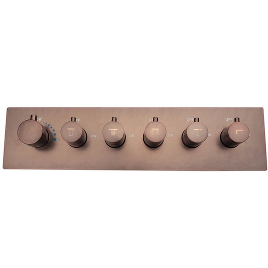 5-Way Thermostatic Diverter Brushed Rose Gold Finish, Brass Made, Horizontal Wall-Mounted - For Showers, Hand Showers & Spa Setups