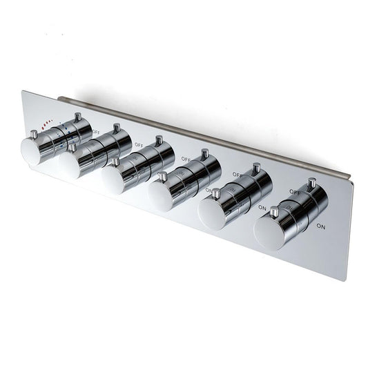 5-Way Thermostatic Diverter Chrome Finish, Brass Made, Horizontal Wall-Mounted - For Showers, Bathtubs, Hand Showers & Spa Setups