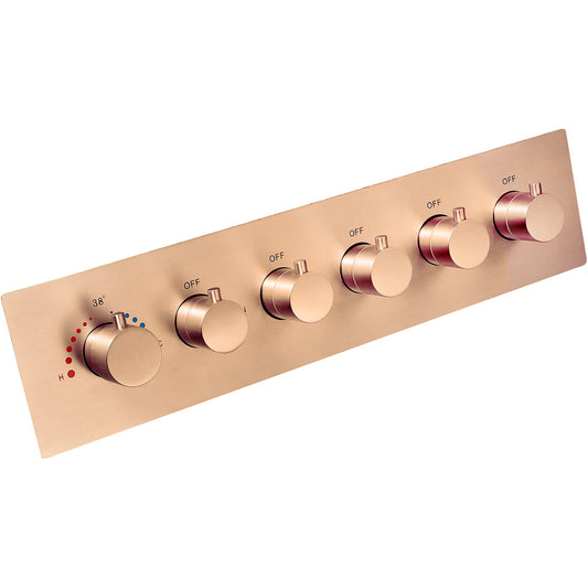 5-Way Thermostatic Diverter Rose Gold Finish, Brass Made, Horizontal Wall-Mounted - For Showers, Hand Showers & Spa Setups