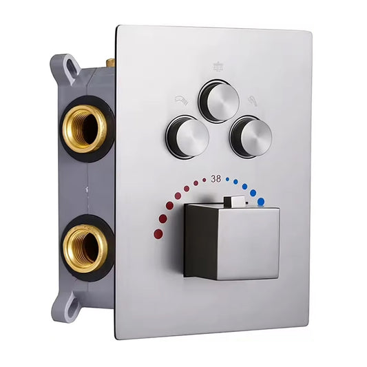3-Way Thermostatic Diverter Valve with Push Buttons - Heavy Duty Brass, Chrome Finish, Wall-Mounted Temperature & Flow Control for Showers and Bathtubs