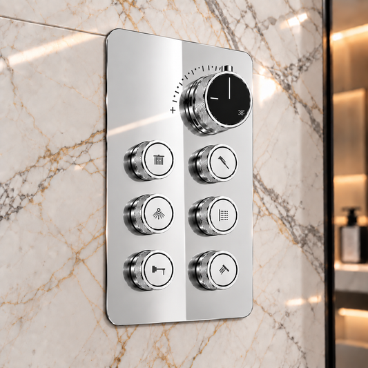 6-Way Thermostatic Diverter Chrome Finish, Brass Made, Wall-Mounted - For Bathroom & Spa Water Flow & Temperature Control