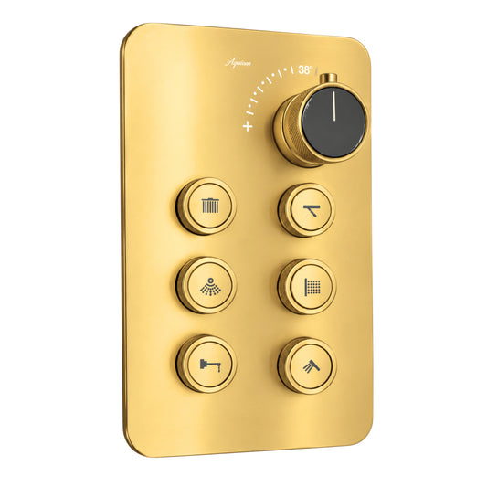 6-Way Thermostatic Diverter Gold Finish, Brass Made, Wall-Mounted - For Bathroom & Spa Water Flow & Temperature Control