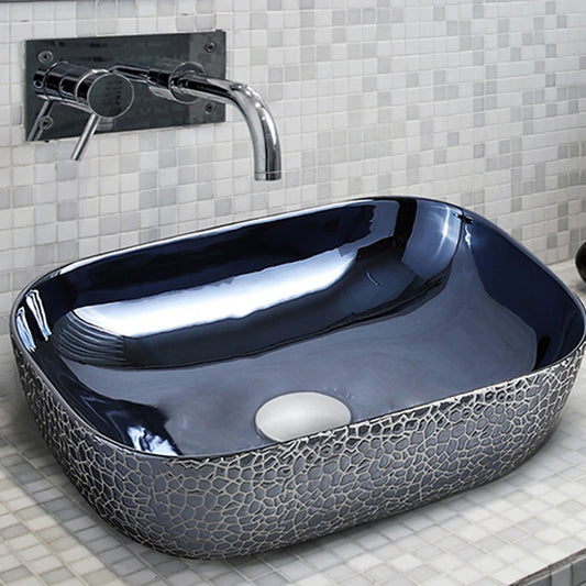 Deck-Mounted Blue Acrylic Freestanding Wash Basin Countertop Sink 425x325x135 mm - Stylish Modern Bathroom Basin for Home & Commercial Use