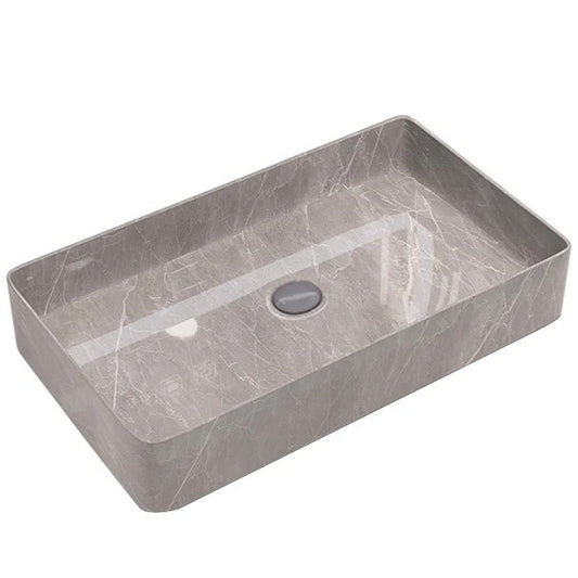 Deck-Mounted Marble Finish Acrylic Freestanding Wash Basin Countertop Sink 610x335x115 mm - Modern Bathroom Vanity Basin for Home & Commercial Use
