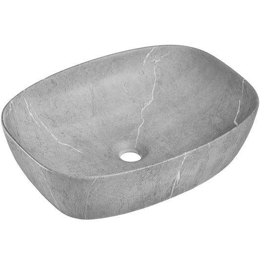 Deck-Mounted Marble Finish Acrylic Wash Basin Countertop Sink 455x325x135 mm - Elegant Vanity Basin for Bathrooms & Commercial Interiors