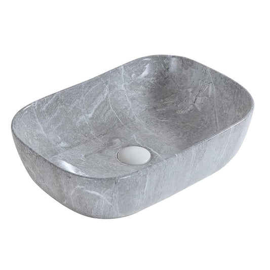 Deck-Mounted Marble Finish Acrylic Wash Basin Countertop Sink 455x325x135 mm - Elegant Vanity Basin for Bathrooms & Commercial Interiors