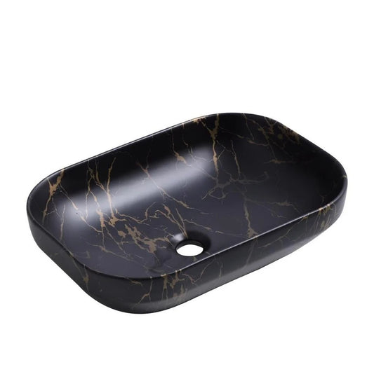 Deck-Mounted Black Marble Finish Acrylic Wash Basin Countertop Sink 500x395x145 mm - Modern Vanity Basin for Stylish Bathrooms & Commercial Spaces