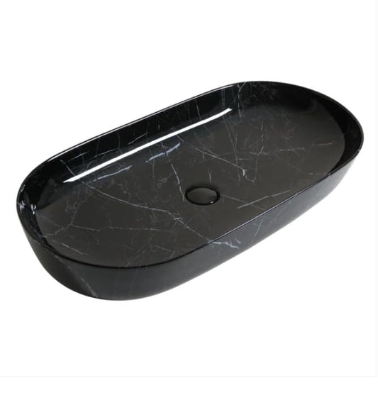 Deck-Mounted Black Marble Finish Acrylic Wash Basin Countertop Sink 800x380x125 mm - Elegant Vanity Basin for Homes, Hotels & Salons