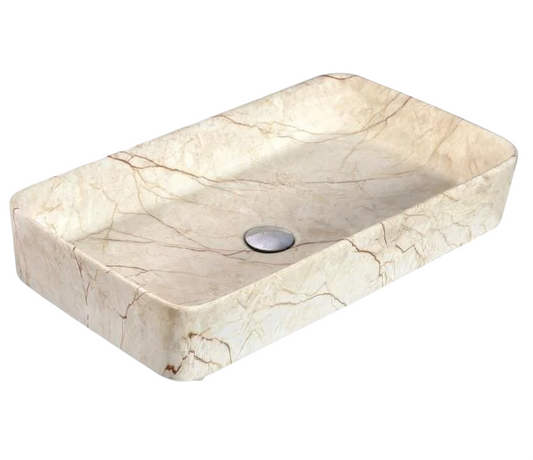 Deck-Mounted Marble Finish Acrylic Wash Basin Countertop Sink 500x320x130 mm - Modern Vanity Basin for Stylish Bathrooms & Commercial Spaces