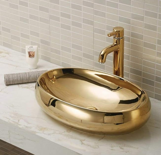 Deck-Mounted Glossy Rose Gold Finish Acrylic Wash Basin Countertop Sink 600x400x130 mm - Designer Vanity Basin for Modern Homes & Luxury Spaces