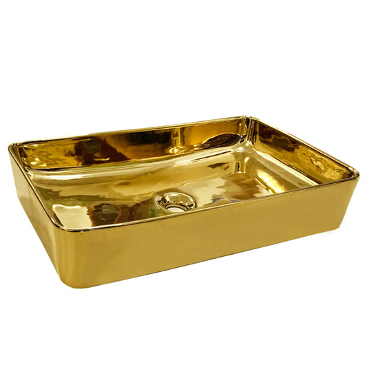 Deck-Mounted Glossy Gold Finish Acrylic Wash Basin Countertop Sink 600x350x110 mm - Luxury Vanity Basin for Homes, Hotels & Designer Bathrooms