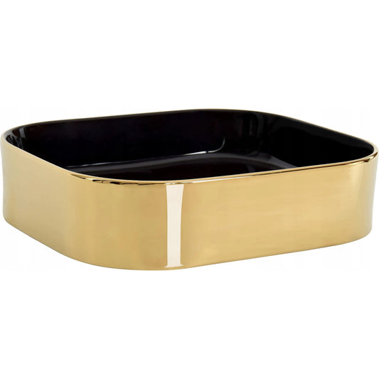 Deck-Mounted Black & Gold Finish Acrylic Wash Basin Countertop Sink 400x300x135 mm - Luxury Vanity Basin for Modern Homes & Hotels