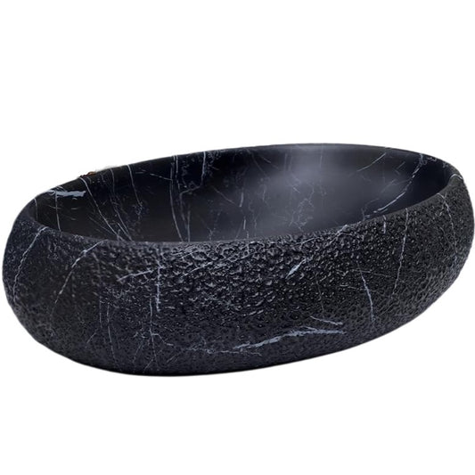 Deck-Mounted Black Stone Finish Acrylic Wash Basin Countertop Sink 600x400x130 mm - Modern Vanity Basin for Stylish Bathrooms & Commercial Spaces