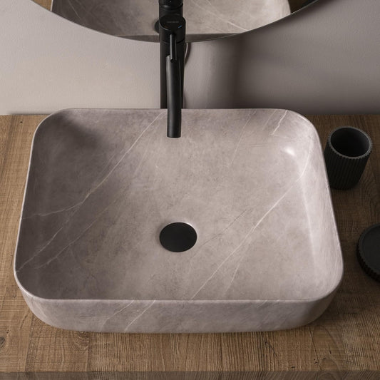 Deck-Mounted Marble Finish Acrylic Freestanding Wash Basin Countertop Sink 550x380x125 mm - Modern Vanity Basin for Bathrooms & Hotels