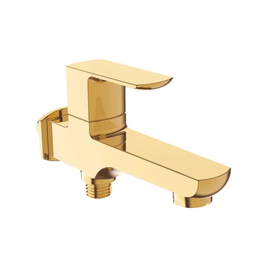 Brass Single Lever Two-Way Bib Cock With Wall Flange | Wall-Mounted Heavy Brass Faucet with Gold Finish & PVD Coating | Water Tap for Bathroom, Kitchen, Toilet, Garden, Outdoor Use - Zura Series