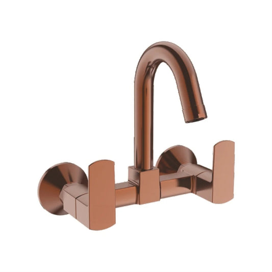 Wall-Mounted Sink Mixer Tap with Connecting Legs & Wall Flange | Heavy-Duty Brass Faucet with PVD Coating & Luxurious Rose Gold Finish | Premium Kitchen & Bathroom Sink Mixer - Zura Series