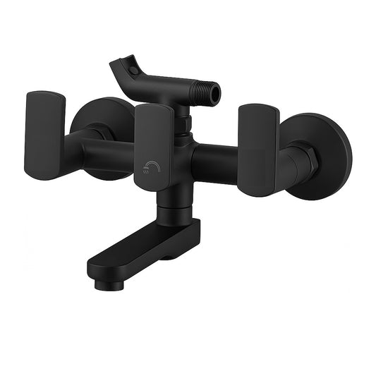 Wall Mixer with Clutch Leg & Flange - Matte Black PVD Finish Solid Brass Bathroom Tap - Zura Series