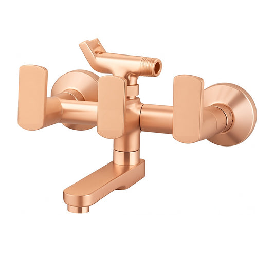 Wall Mixer with Clutch Leg & Flange - Rose Gold PVD Finish Designer Brass Bathroom Faucet - Zura Series