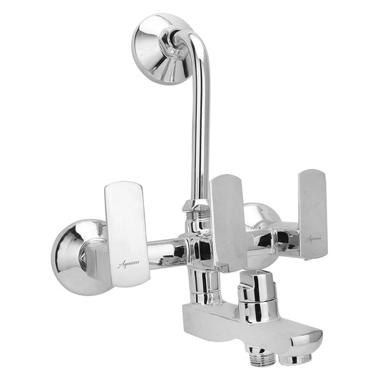 3-in-1 Wall Mixer with Leg Bend & Flange - Chrome PVD Finish Brass Bathroom Tap with Connecting Legs - Zura Series