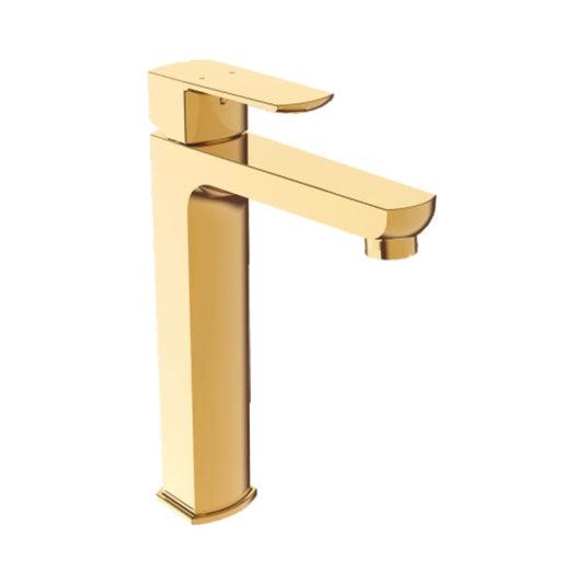 Hot & Cold Water Basin Mixer Tap 12" Extended | Heavy Duty Brass Basin Faucet | Gold Finish Sink Mixer Tap with PVD Coating | Deck-Mounted Single-Handle Bathroom Tap - Zura Series