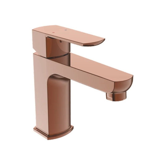 Hot & Cold Water Basin Mixer Tap | Heavy Duty Brass Faucet | Rose Gold Finish Sink Mixer Tap with PVD Coating | Deck-Mounted Single-Handle Bathroom Tap | Hot & Cold Water Flow - Zura Series